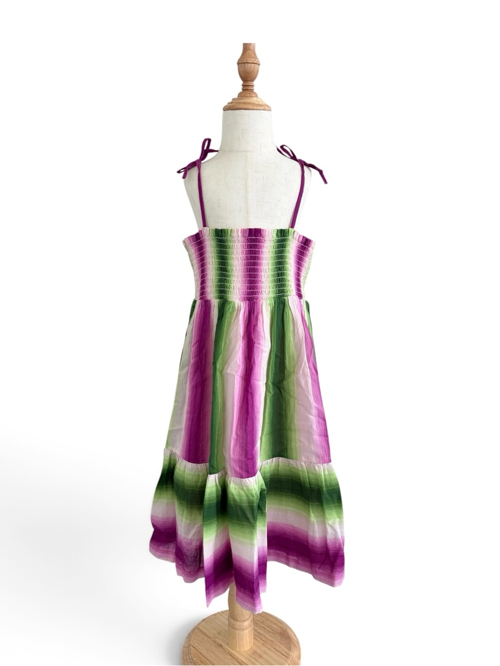 Janie and Jack Pink and Green Striped Tie-Shoulder Sundress